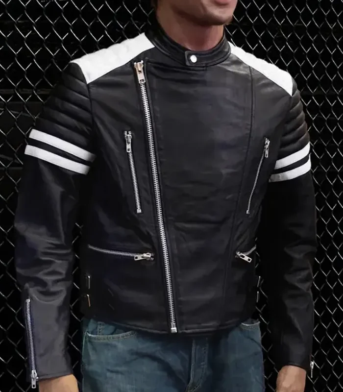 Buy Tyler Durden Fight Club Black & White Leather Jacket