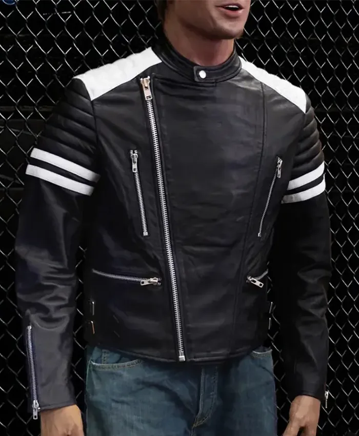 Buy Tyler Durden Fight Club Black & White Leather Jacket