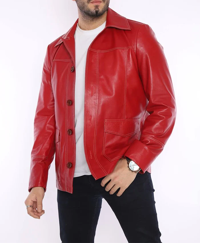 Buy Tyler Durden Mayhem Fight Club Red Leather Jacket