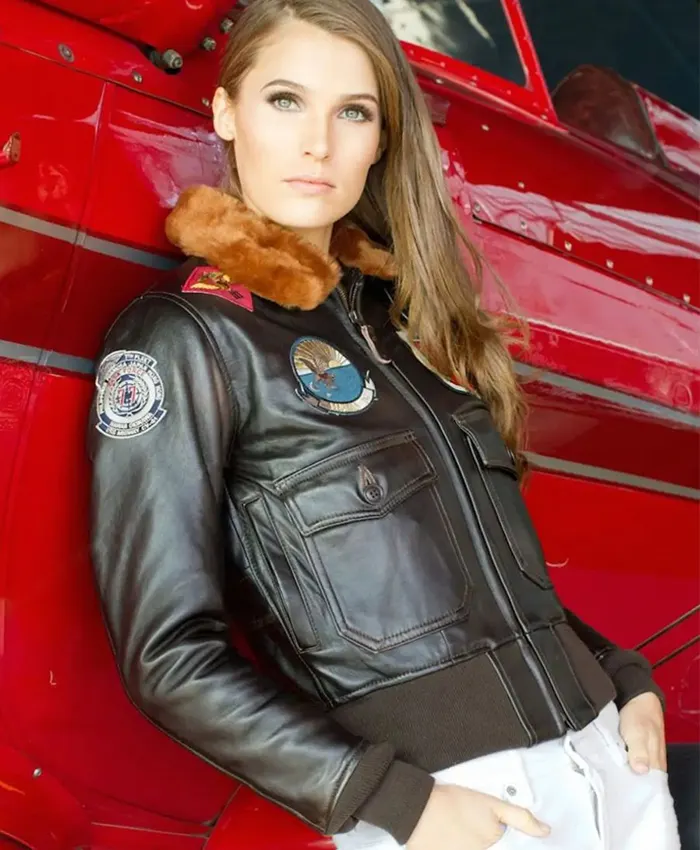 Buy Women Top Gun Flight Black Leather Jacket