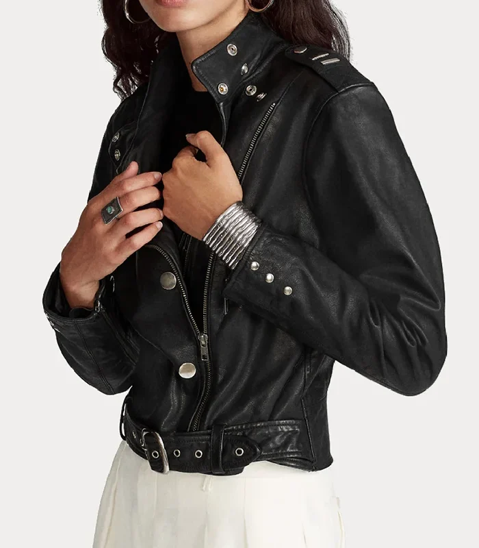 Buy Womens Belted Black Sheepskin Moto Leather Jacket