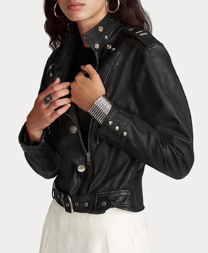 Buy Womens Belted Black Sheepskin Moto Leather Jacket