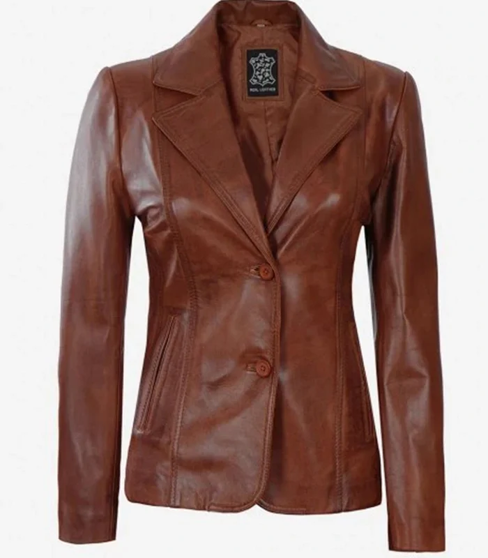 Buy Women’s Brown Leather Casual Blazer