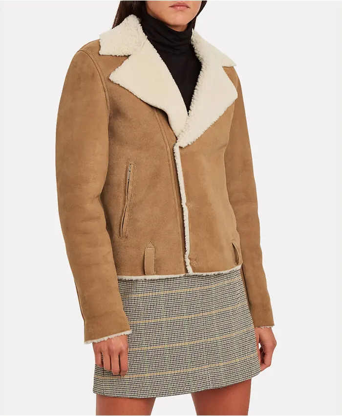 Buy Women’s Cropped Shearling Beige Leather Jacket