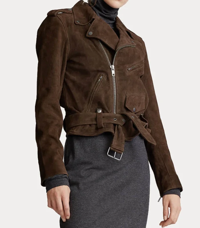 Buy Womens Dark Brown Biker Suede Leather Jacket