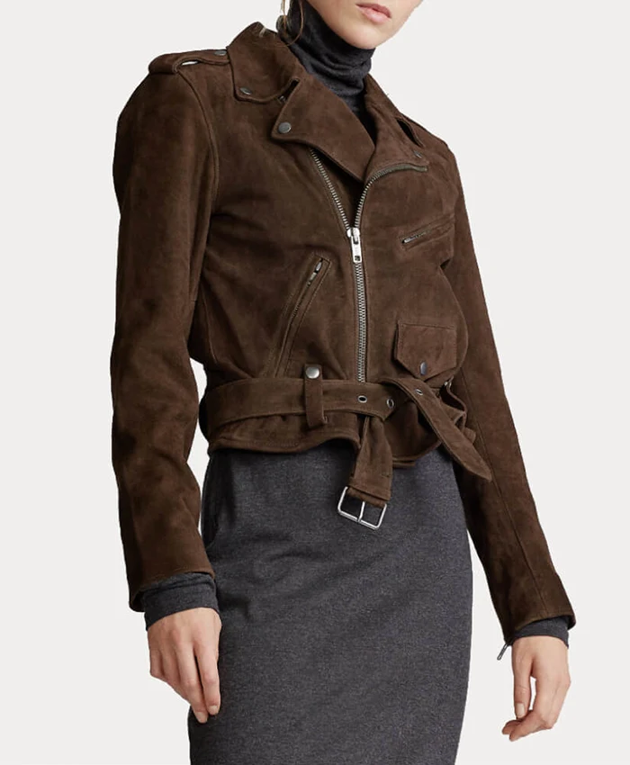 Buy Womens Dark Brown Biker Suede Leather Jacket