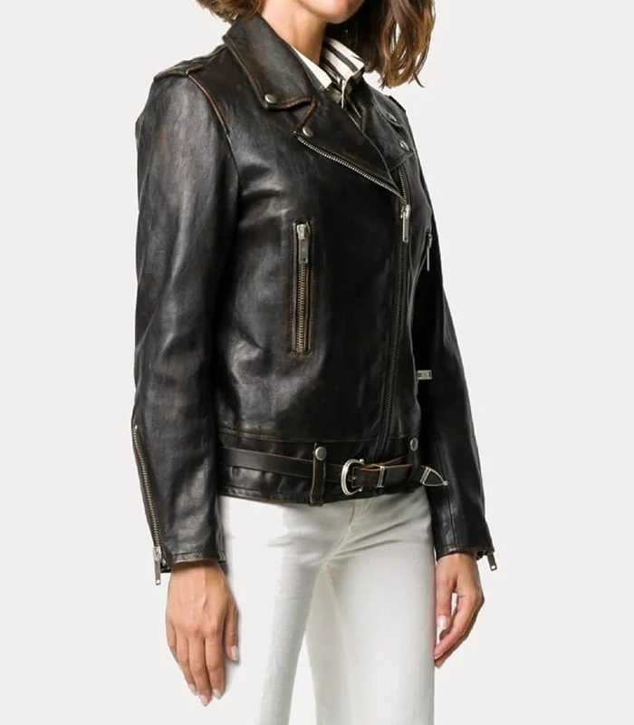 Buy Womens Distressed Black Biker Leather Jacket