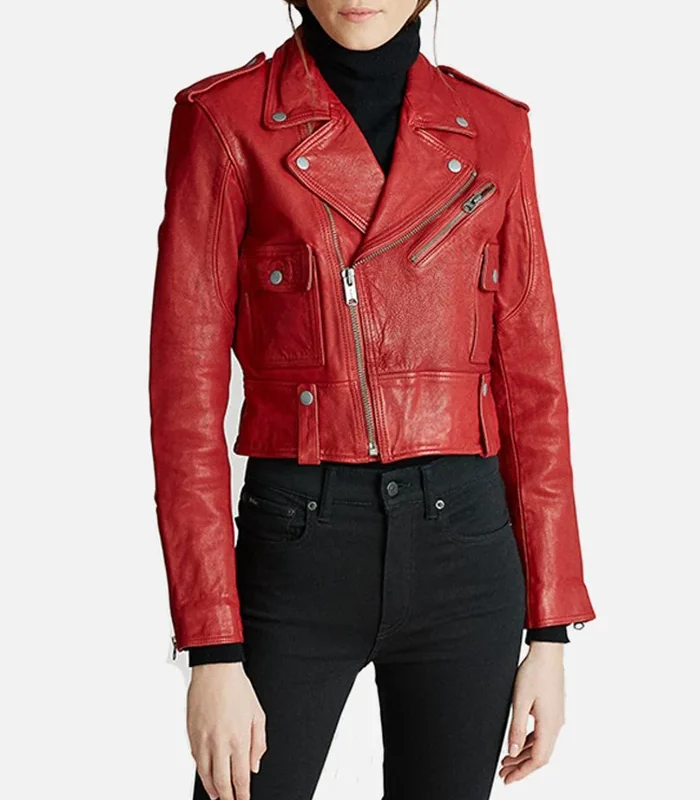 Buy Womens Moto Red Real Leather Jacket