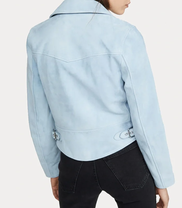 Buy Womens Pale Blue Biker Suede Leather Jacket