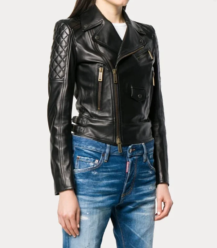 Buy Womens Quilted Black Biker Leather Jacket