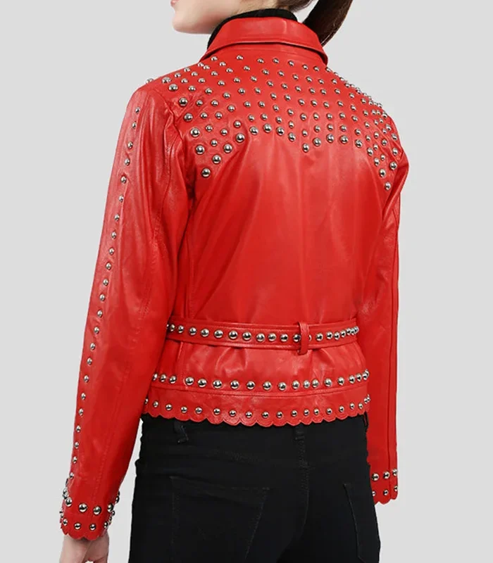 Buy Women’s Red Studded Leather Jacket