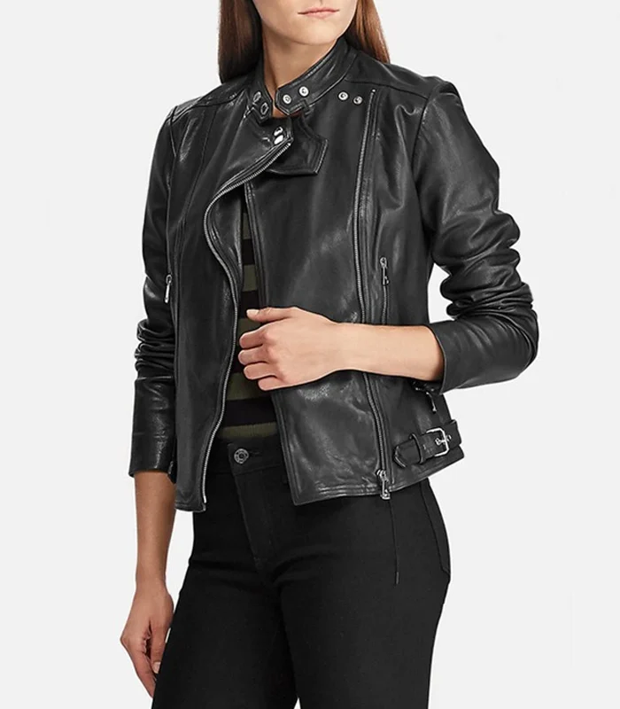 Buy Womens Style Classic Biker Black Leather Jacket