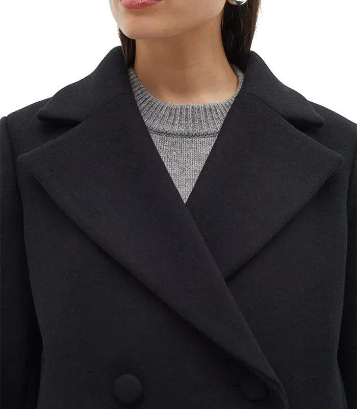 Buy now Perryiw Full Black Double Breasted Wool Coat