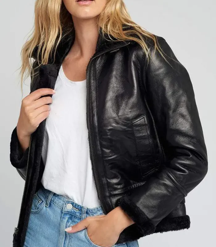 Cairtlin Fur Faux Black Shearling Leather Jacket