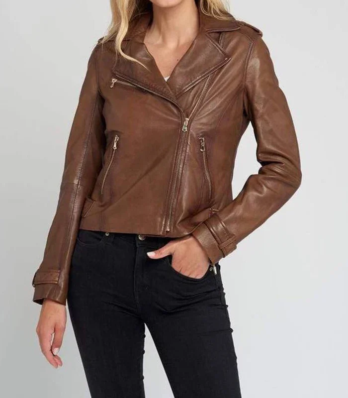 Ella Brown Vintage Biker Leather Jacket