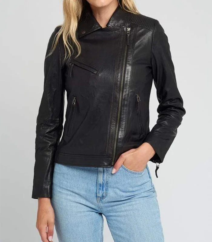 Eve Black Vintage Lapel Collar Leather Jacket