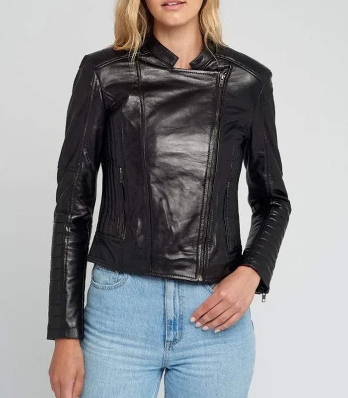 Eve Vintage Black Quilted Cafe Racer Leather Jacket