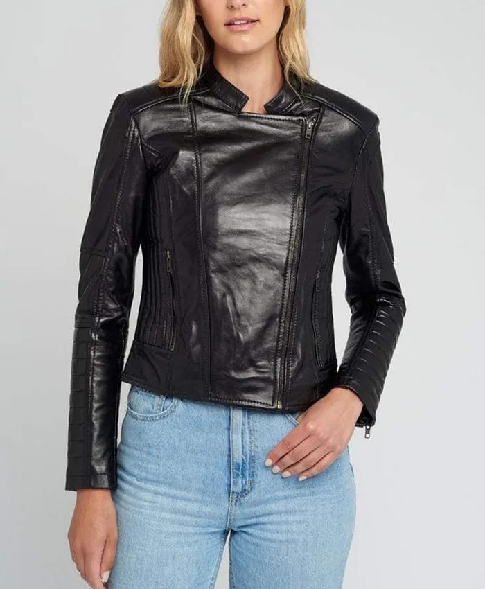 Eve Vintage Black Quilted Cafe Racer Leather Jacket