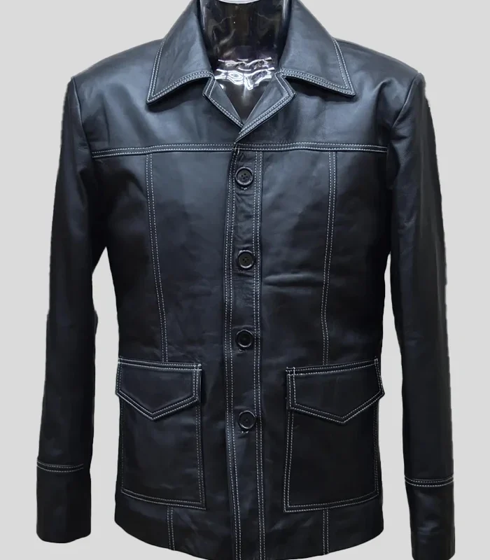 Fight Club Brad Pitt Black Leather Jacket