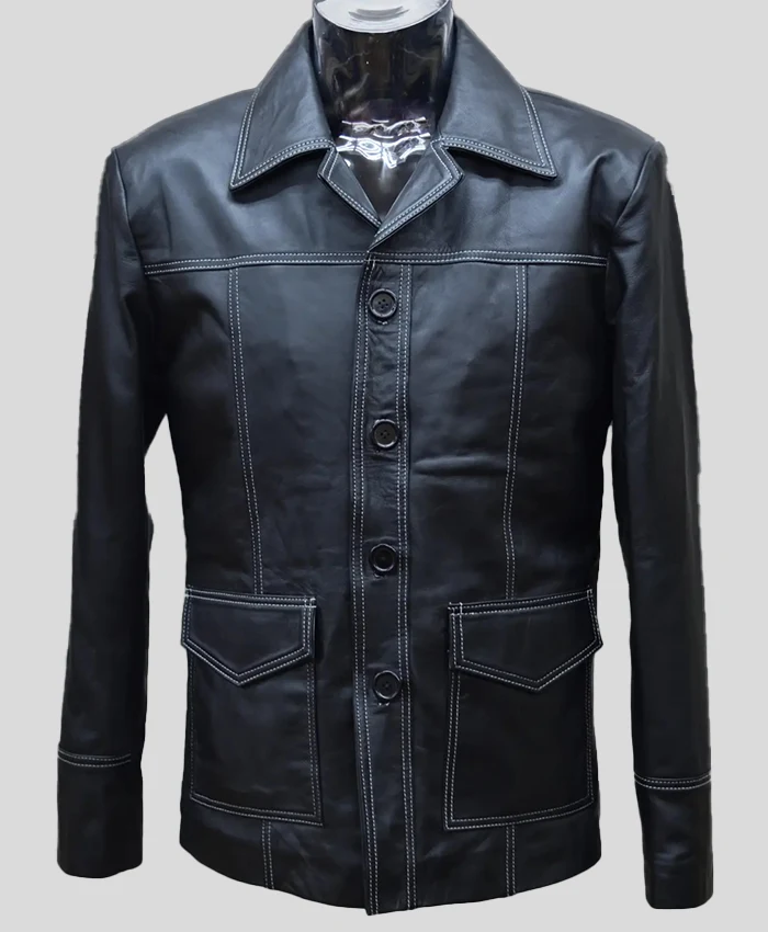 Fight Club Brad Pitt Black Leather Jacket