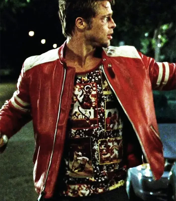 Fight Club Brad Pitts Red & White Leather Jacket