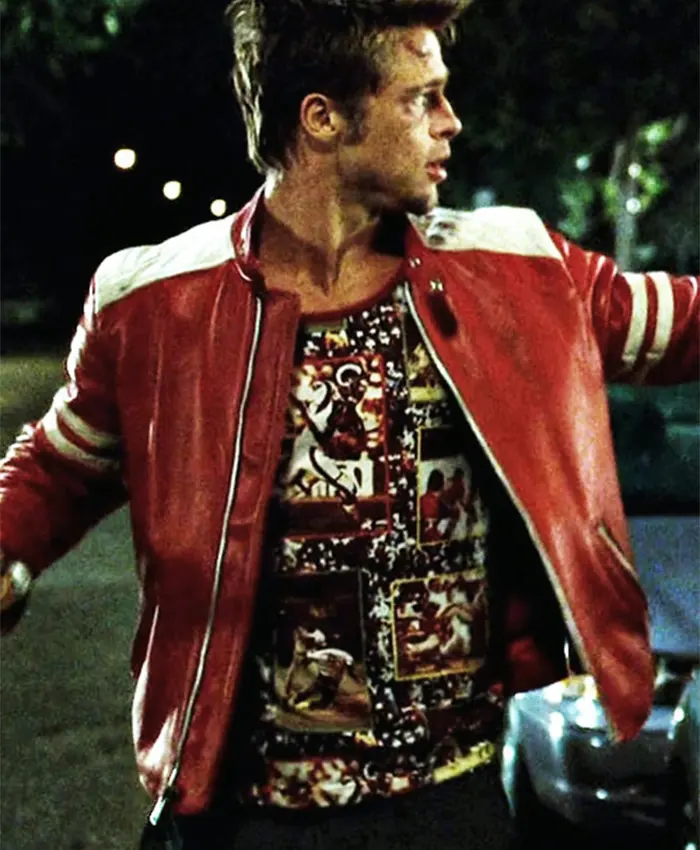 Fight Club Brad Pitts Red & White Leather Jacket