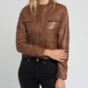 Indiana Women’s Brown Cafe Racer Leather Jacket
