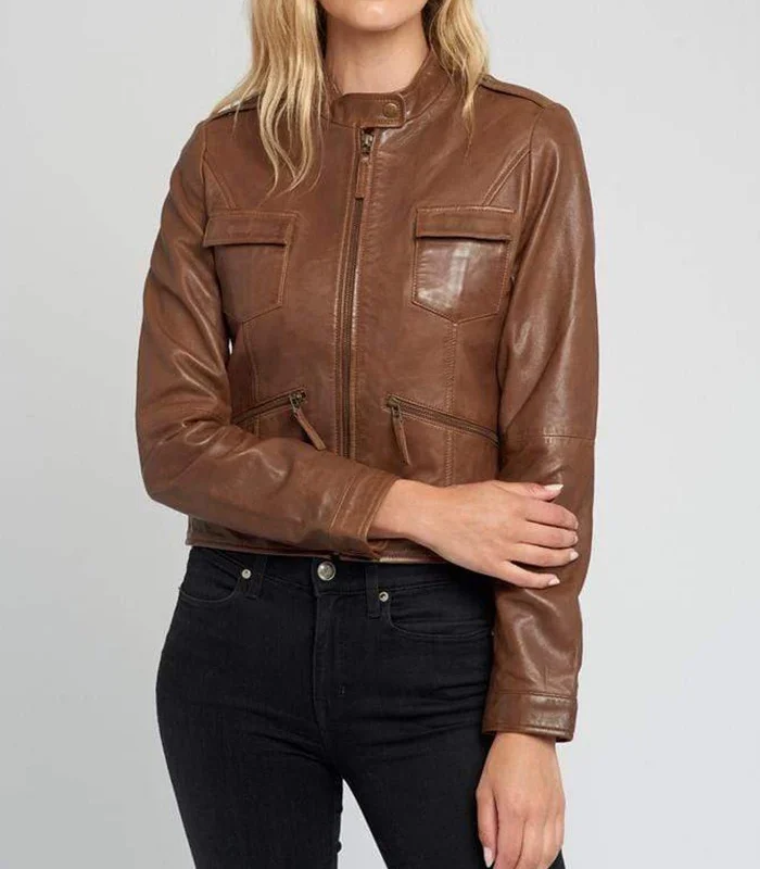 Indiana Women’s Brown Cafe Racer Leather Jacket