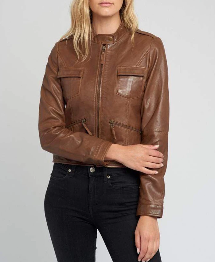 Indiana Women’s Brown Cafe Racer Leather Jacket