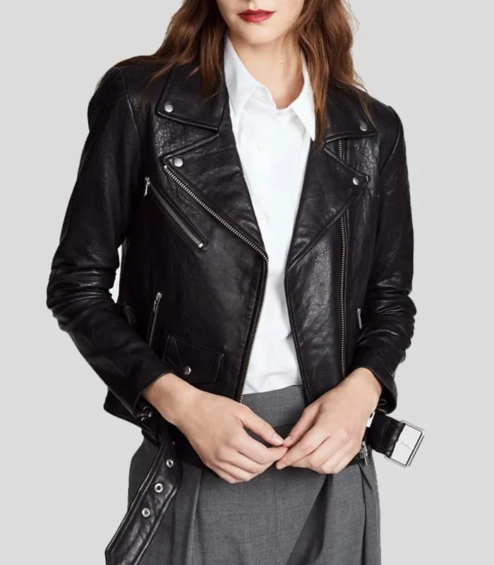 Jayne Classic Vienna Biker Black Leather Jacket