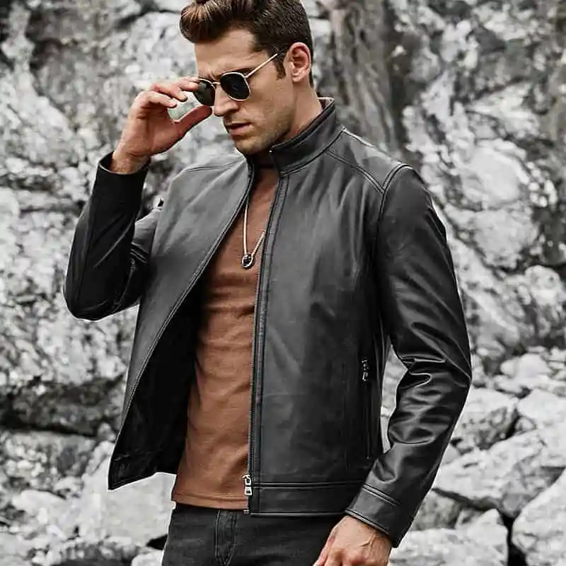 Mens-Black-Plane-Simple-Biker-Leather-Jacket-0003-2