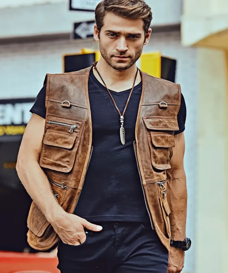 Mens-Brown-Retro-Mult-Pockets-Leather-Vest-2