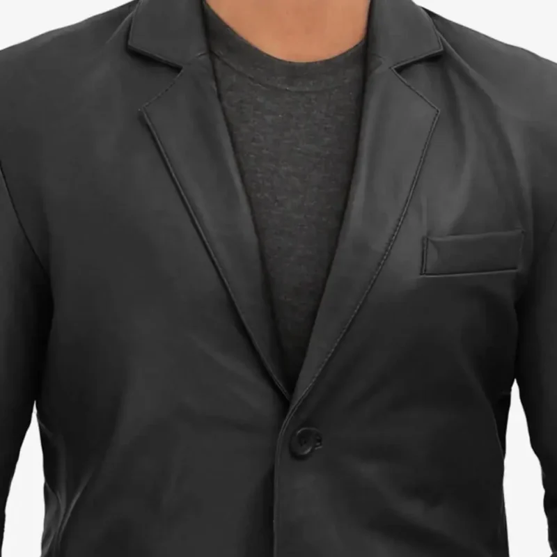 Mens-Casual-Black-Leather-Blazer-collor