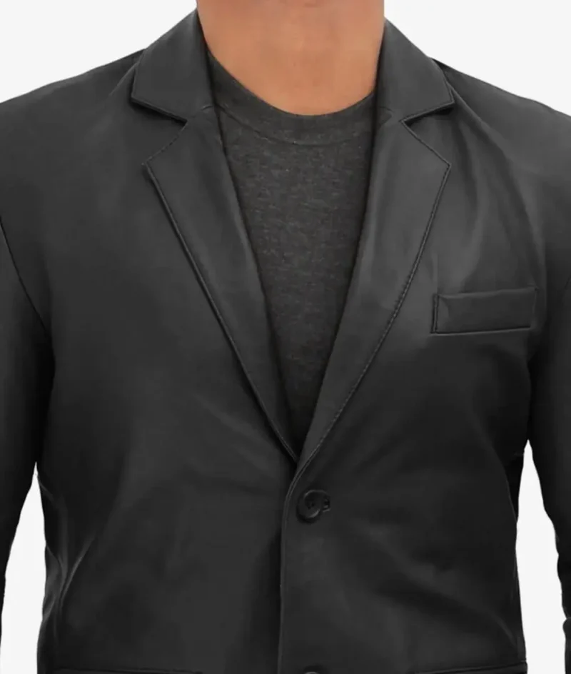 Mens-Casual-Black-Leather-Blazer-collor