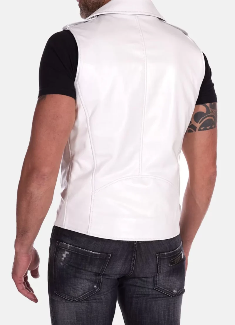 Mens-white-leather-Biker-vest-back