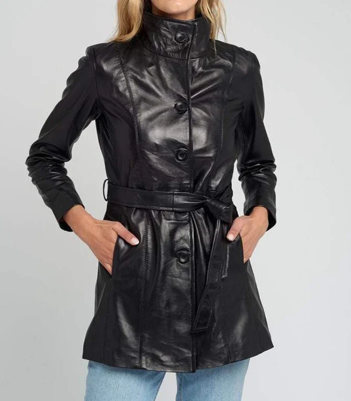 Nora Black Belted Leather Jacket