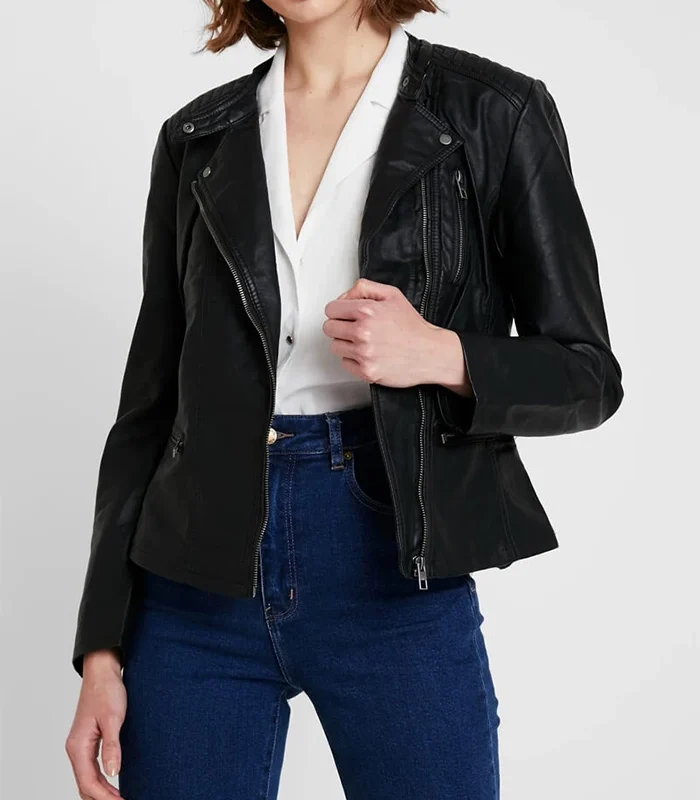 Onlco Real Lambskin Womens Black Biker Leather Jacket