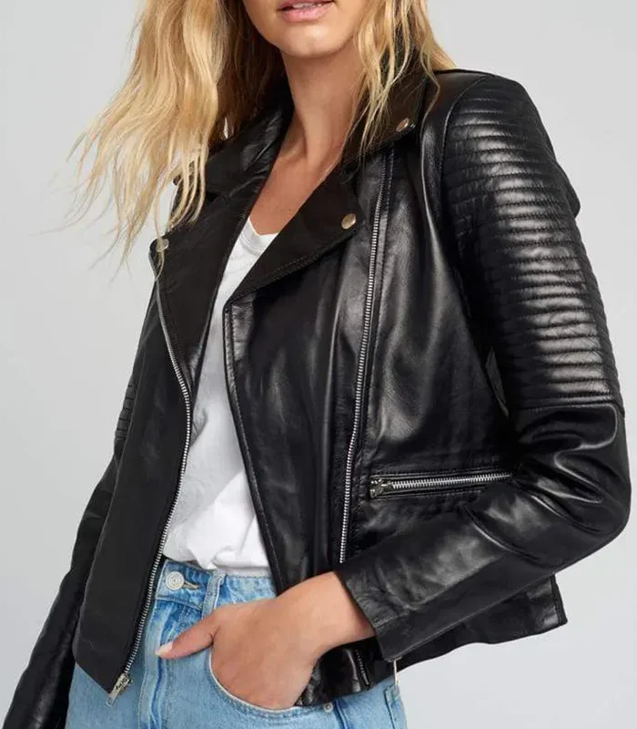 Order Ella Black Quilted Hands Biker Leather Jacket