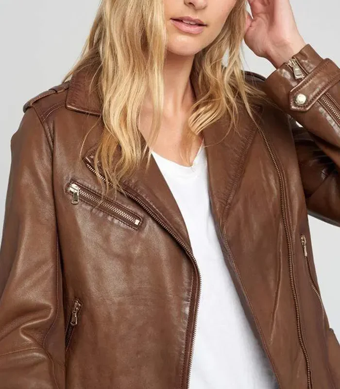 Order Ella Brown Vintage Biker Leather Jacket