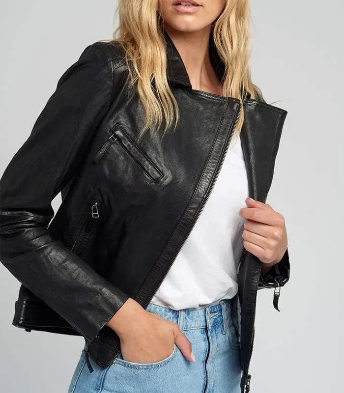 Order Eve Black Vintage Lapel Collar Leather Jacket