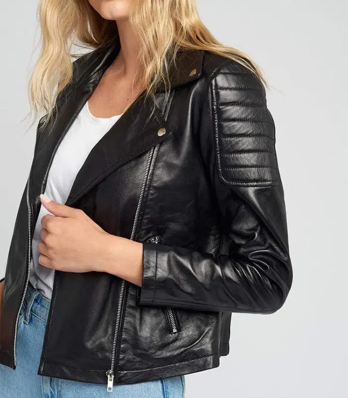 Order Liza Biker Black Leather Jacket