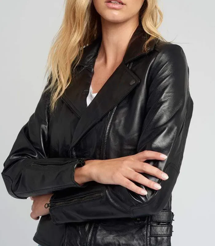 Order Liza Hardware Black Moto Leather Jacket