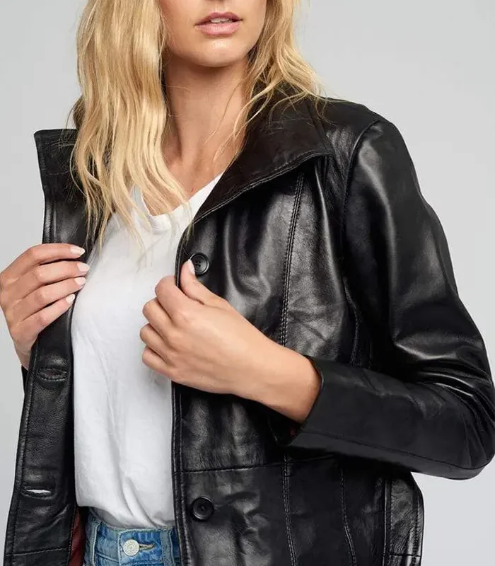 Order Nora Black Belted Leather Jacket