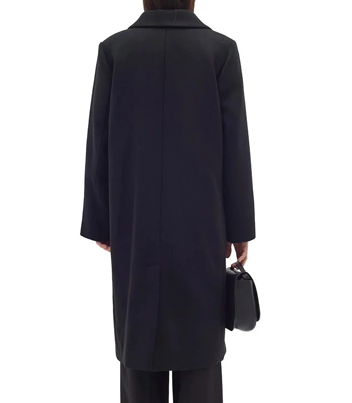 Order Perryiw Full Black Double Breasted Wool Coat