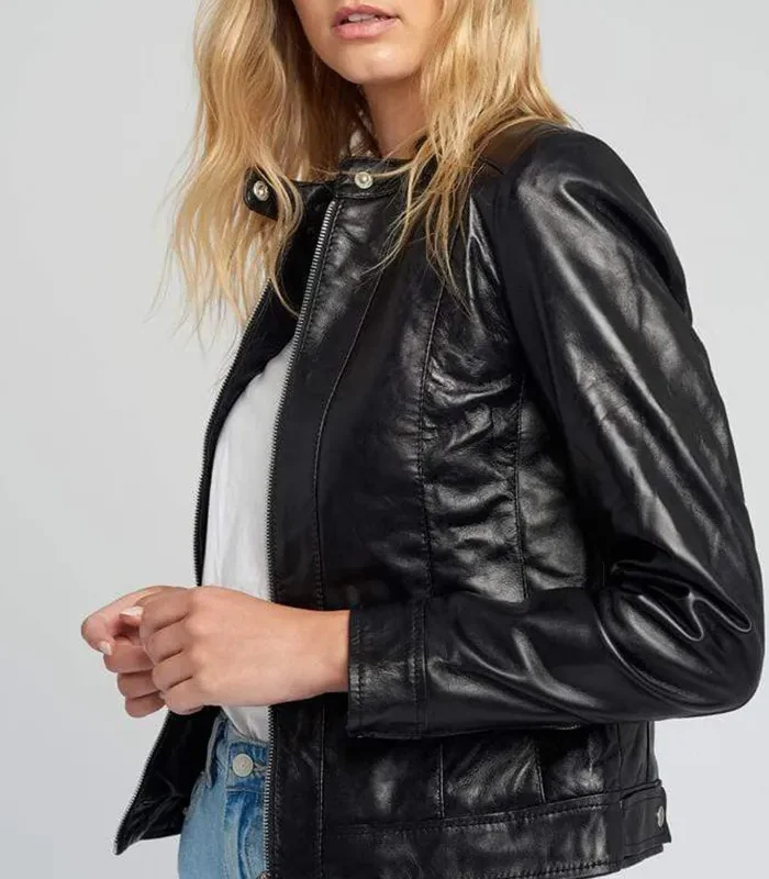 Order Womens Jami Classic Cafe Racer Black Leather Jacket