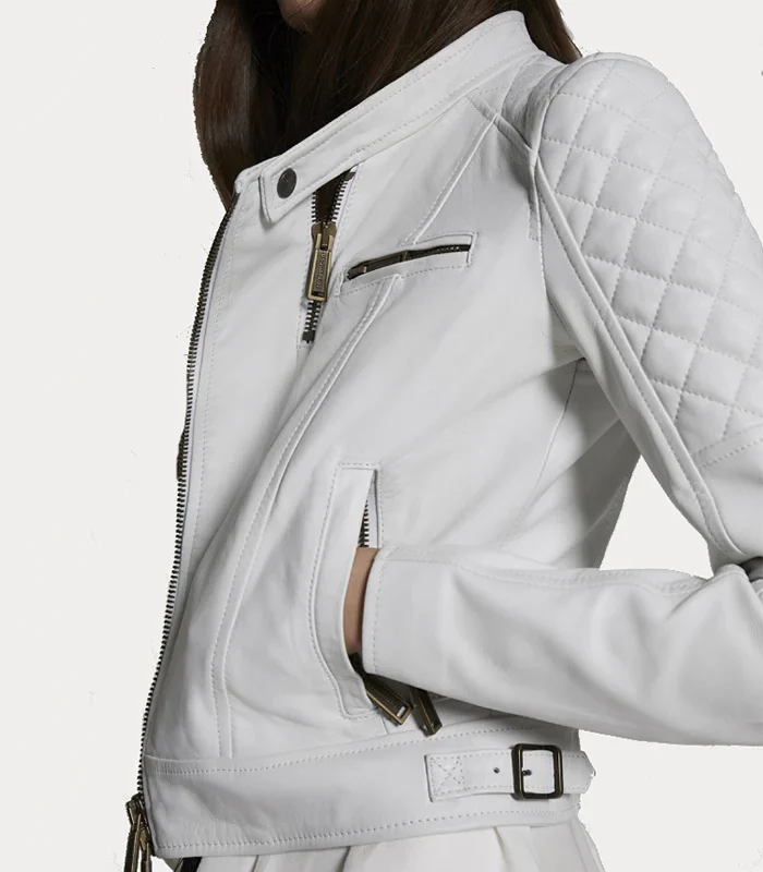 Order Womens Kiodo White Quilted Leather Jacket