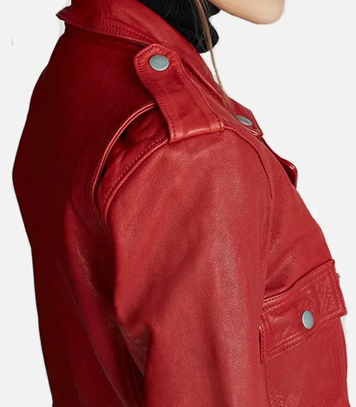 Order Womens Moto Red Real Leather Jacket