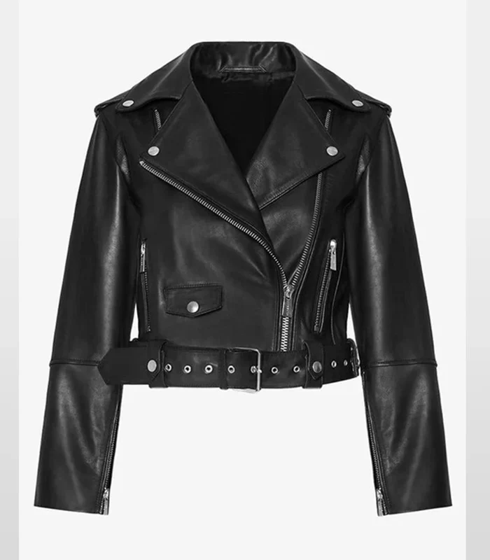 Order Womens Stylish Black Moto Leather Jacket