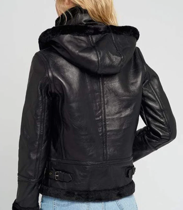 Purchase Cairtlin Fur Faux Black Shearling Leather Jacket