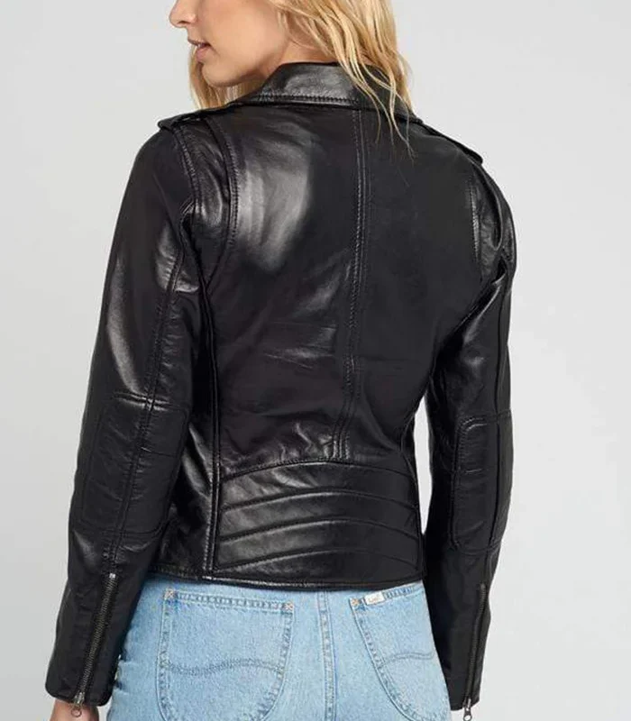 Purchase Ella Asymmetrical Notch Collar Womens Biker Leather Jacket